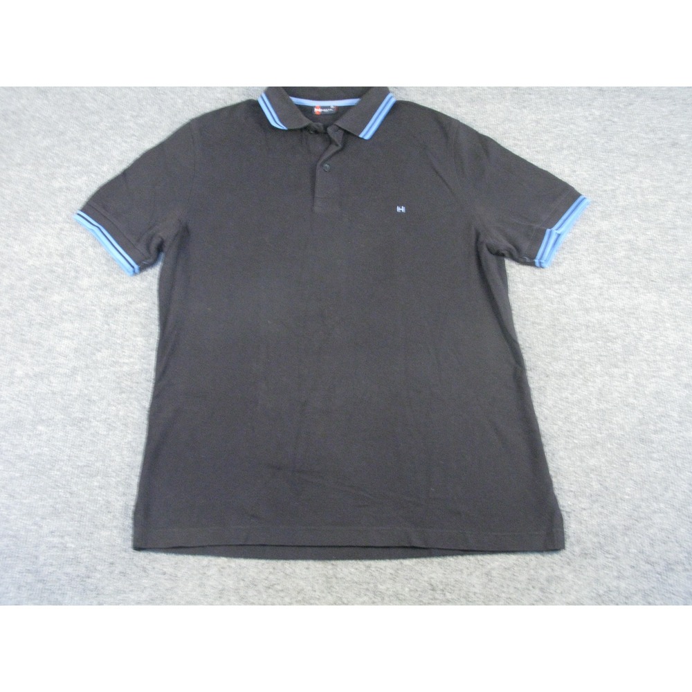 Highstil Men Slim Fit Polo Black Blue Striped‎ Collar Short Sleeve Size M #2029